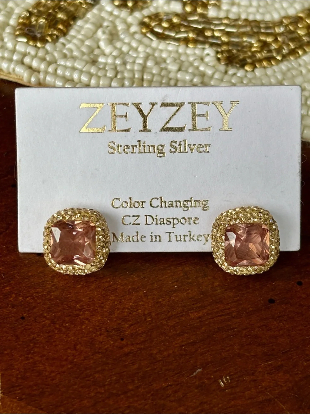 ZEYZEY 925 sterling silver stud earrings square color changing CZ diaspore stone